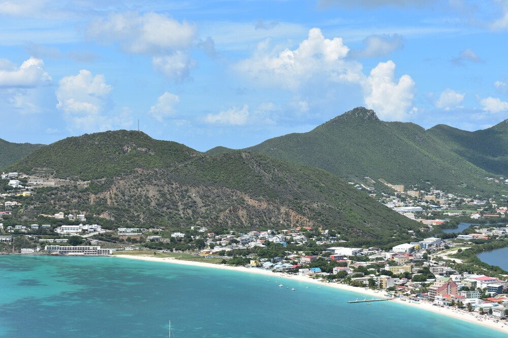 Great Bay beach and Philipsburg seen from Pelican Park